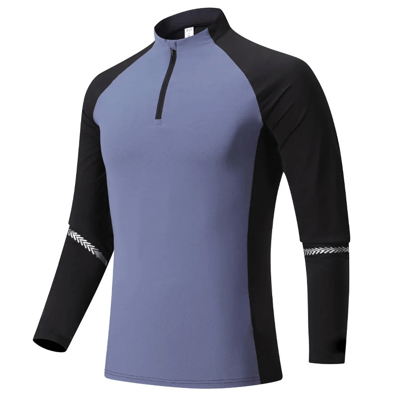 Men’s lightweight long-sleeved zip-up shirt SF2073, athletic design with breathable fabric and contrasting tones, ideal for workouts.